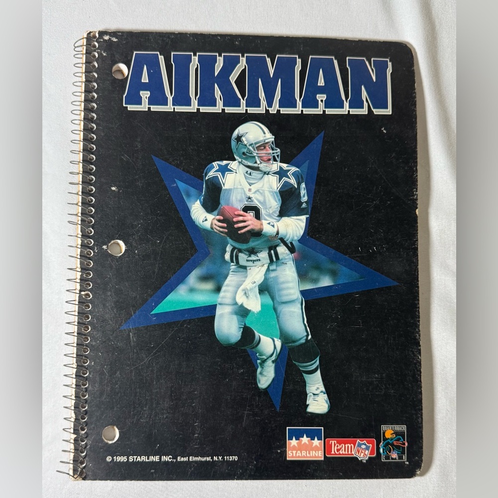 VINTAGE TROY AIKMAN DALLAS COWBOYS NOTEBOOK. USA MADE 1995 STARLINE TEAM NFL‎